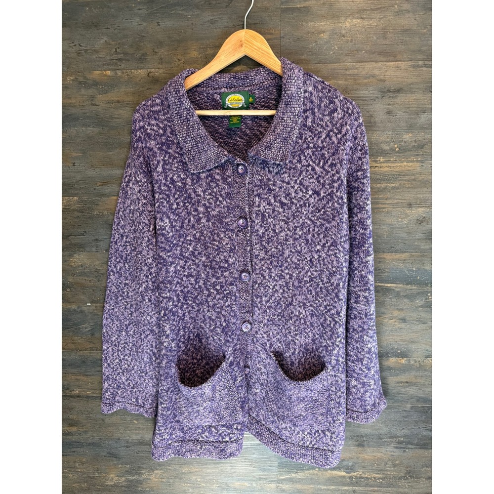 Cabelas For Women Purple Marled Cotton Knit Button Front Cardigan Sweater XL REG